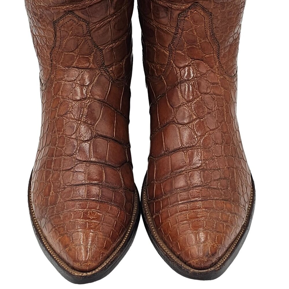 Vintage Rios of Mercedes Custom Full Alligator Brown Cowboy Boots Raymondville - Picture 7 of 16